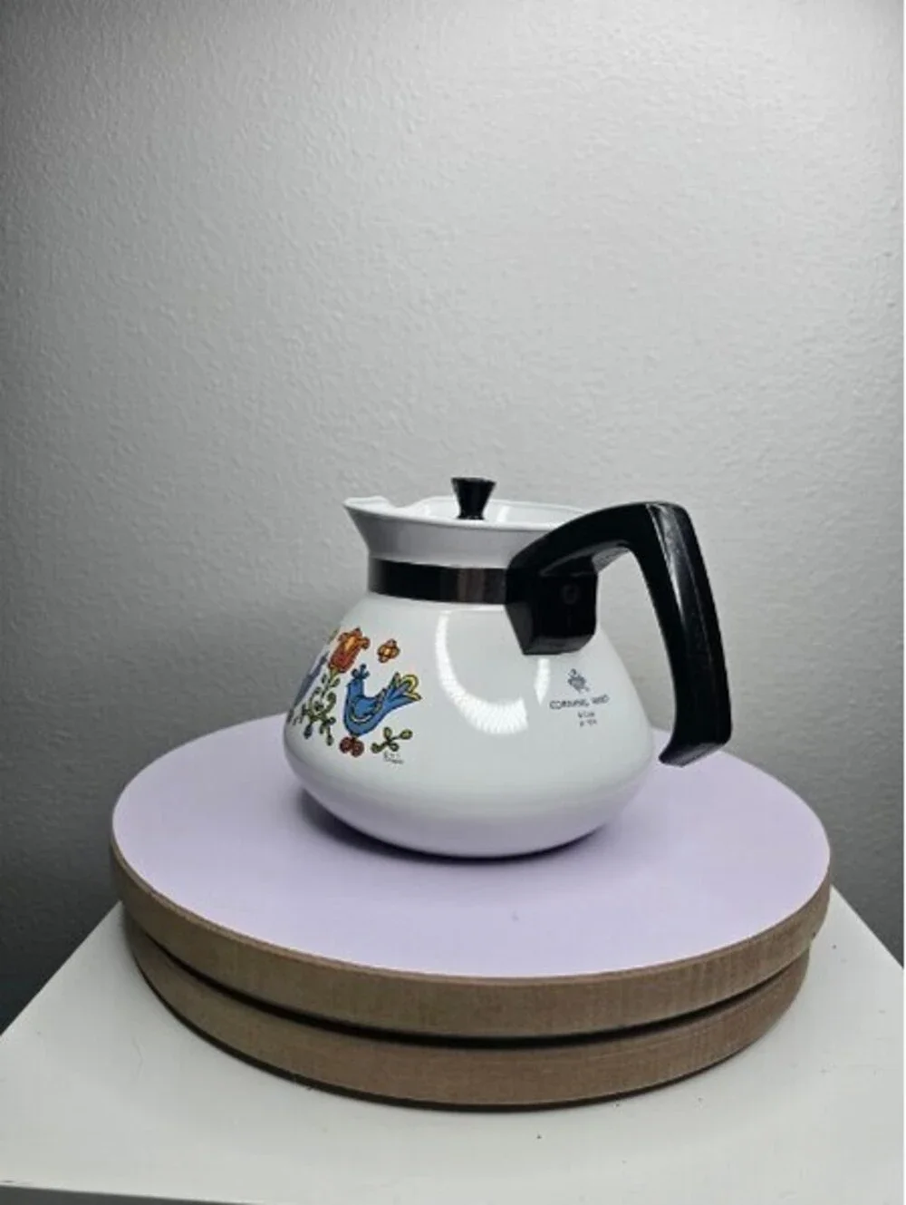 Vintage Corning Ware 6 Cup Teapot P-104 Country Festival Blue Birds 1975